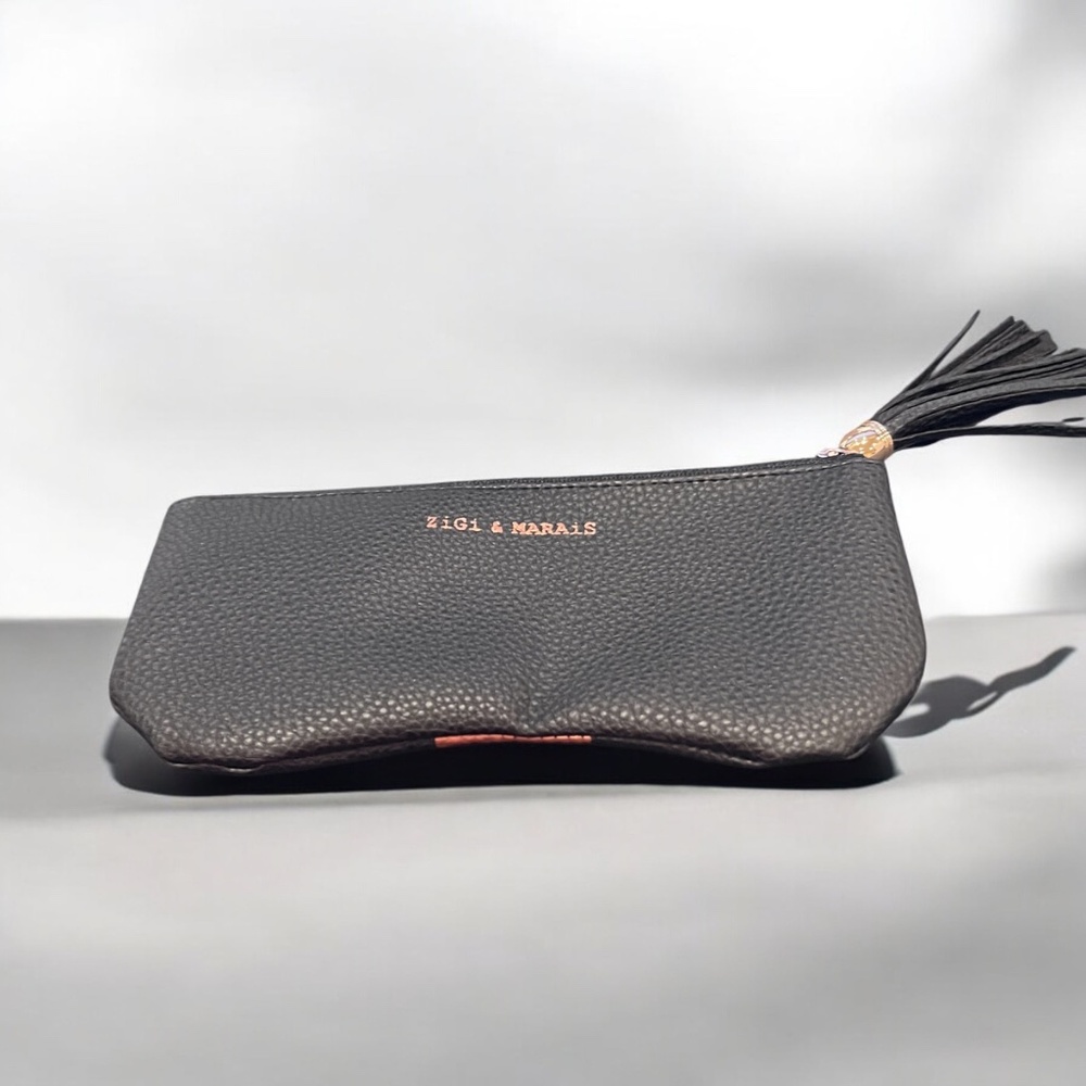 ZiGi MARAIS Pouch Black Rose Gold Stripe Zippered New in Bag